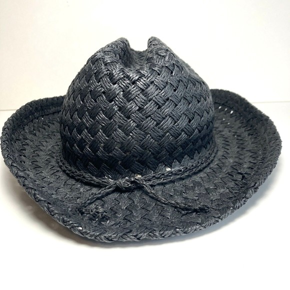 Black Straw Girls Rodeo Cowboy Hat W/ Tiara Elastic Band Inside comfort fit - Picture 5 of 8